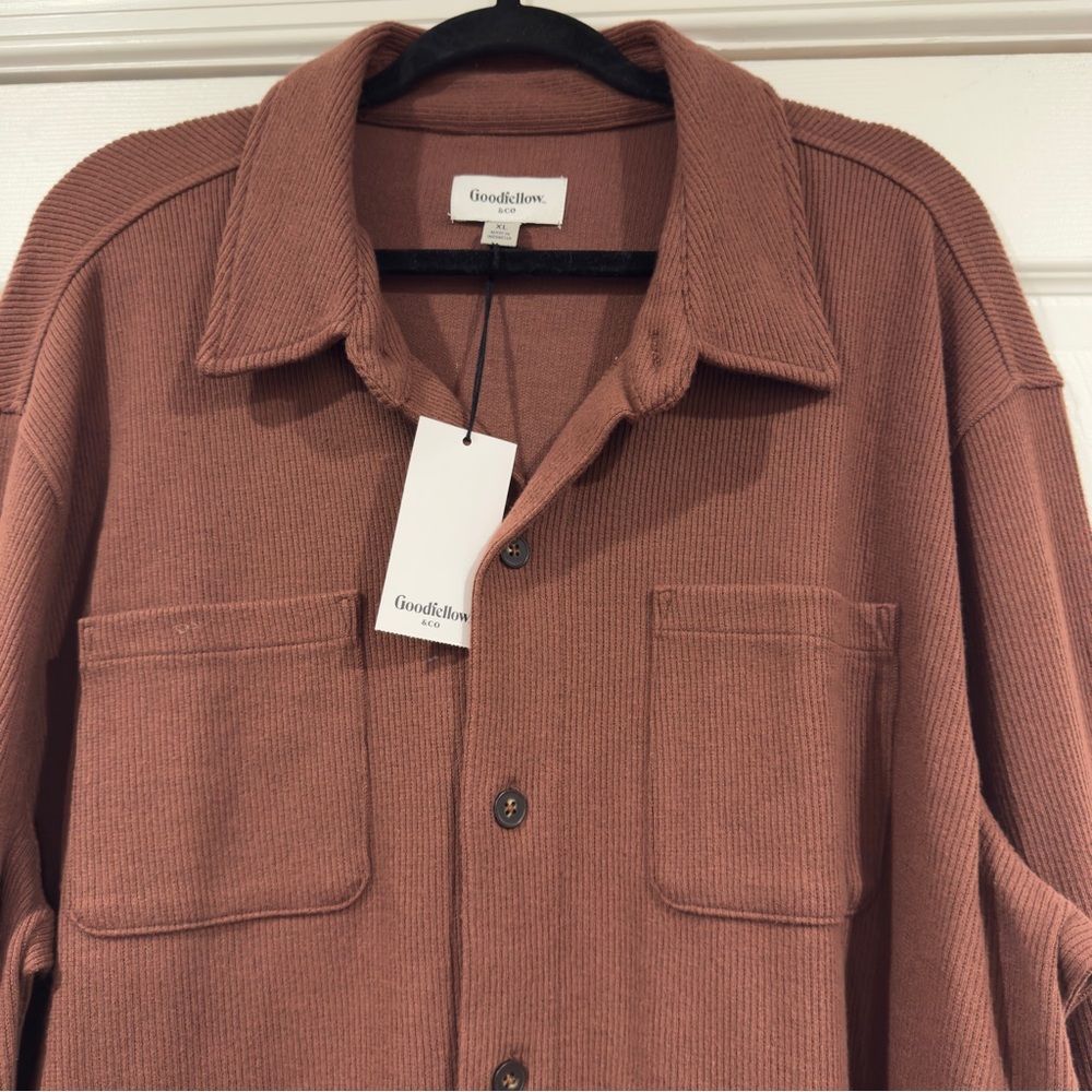 Good Fellow Chocolate Brown Shirt Jacket Men Size XL Preppy Ribbed Knit - Picture 2 of 14